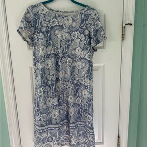Cotton Blue and White Paisley Midi Dress